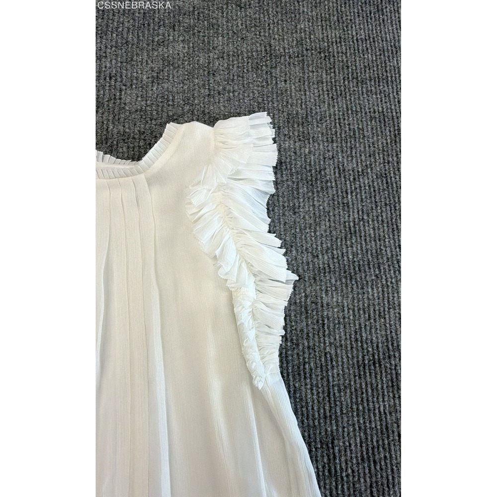 White House Black Market Women's White Pleated Ruffle Flutter Sleeve Blouse Sz S - Picture 2 of 8